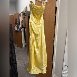 Elegant Silk Yellow Strapless Maxi Dress